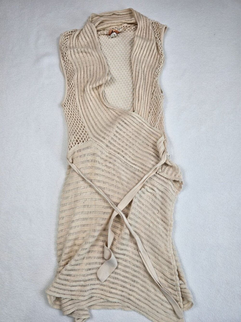 Mudd Y2K Womens Beige Sleeveless Knit Vest Cardigan Duster L